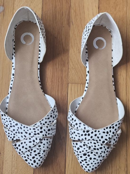 Shoes - Size 12 Black & White Polka Dot Pointed Toe  | Chic Slip-On Flats